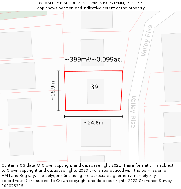 39, VALLEY RISE, DERSINGHAM, KING'S LYNN, PE31 6PT: Plot and title map