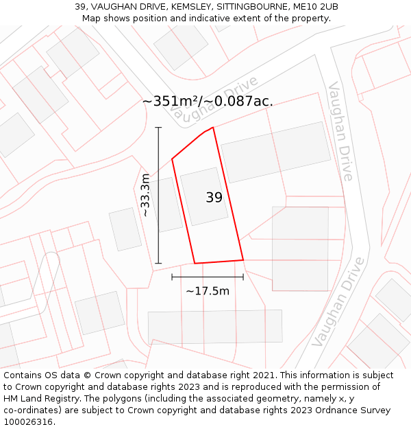39, VAUGHAN DRIVE, KEMSLEY, SITTINGBOURNE, ME10 2UB: Plot and title map
