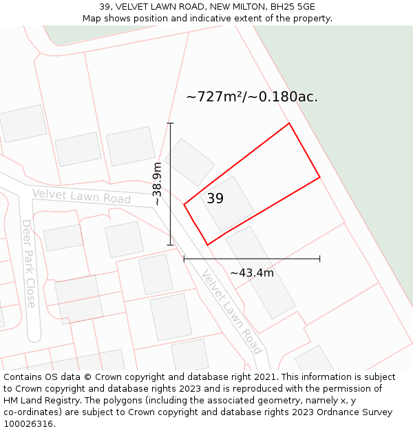 39, VELVET LAWN ROAD, NEW MILTON, BH25 5GE: Plot and title map