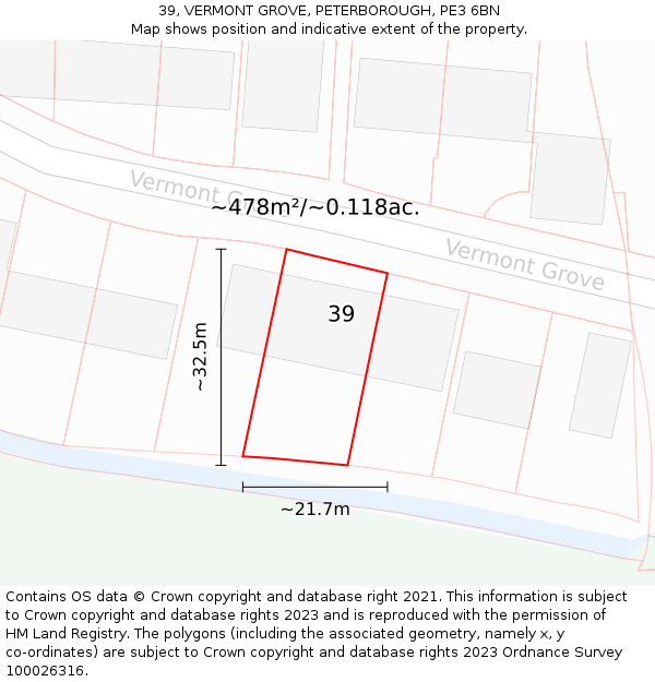 39, VERMONT GROVE, PETERBOROUGH, PE3 6BN: Plot and title map