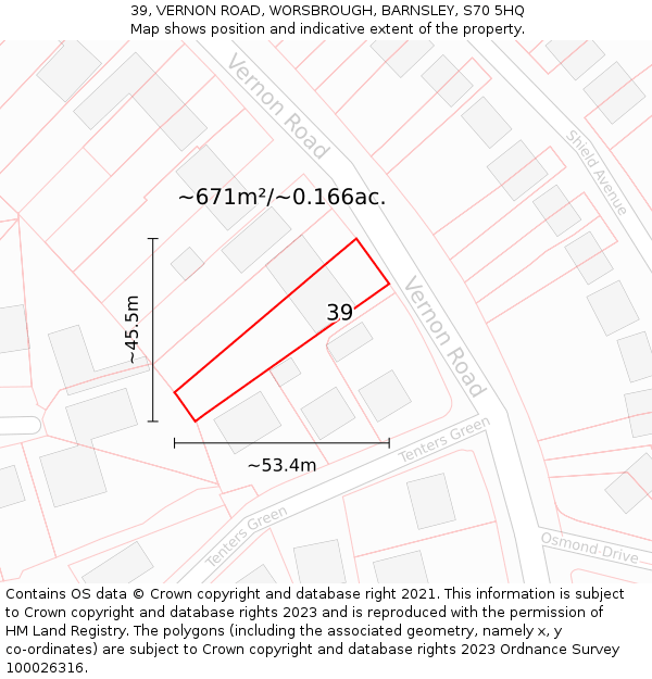 39, VERNON ROAD, WORSBROUGH, BARNSLEY, S70 5HQ: Plot and title map