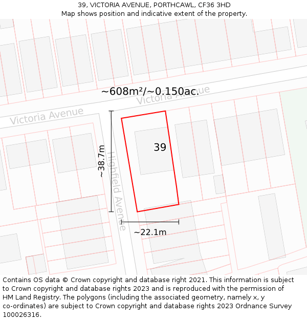 39, VICTORIA AVENUE, PORTHCAWL, CF36 3HD: Plot and title map