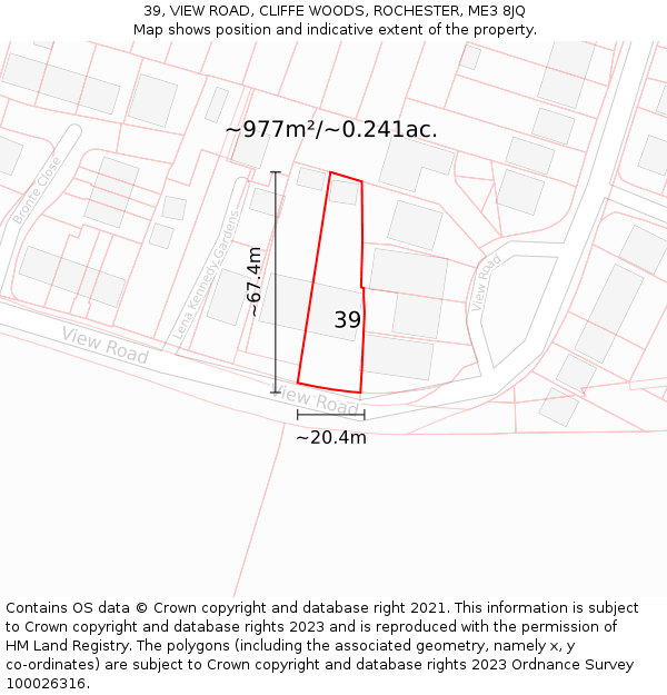 39, VIEW ROAD, CLIFFE WOODS, ROCHESTER, ME3 8JQ: Plot and title map