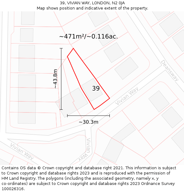 39, VIVIAN WAY, LONDON, N2 0JA: Plot and title map