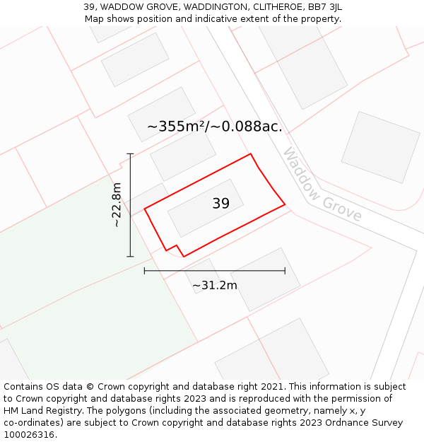 39, WADDOW GROVE, WADDINGTON, CLITHEROE, BB7 3JL: Plot and title map
