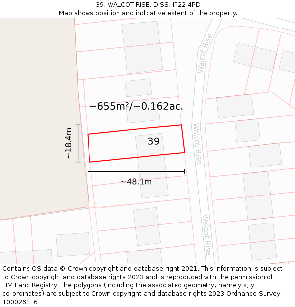 39, WALCOT RISE, DISS, IP22 4PD: Plot and title map