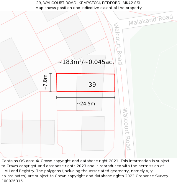39, WALCOURT ROAD, KEMPSTON, BEDFORD, MK42 8SL: Plot and title map