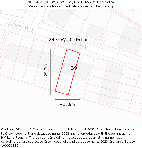 39, WALKERS WAY, WOOTTON, NORTHAMPTON, NN4 6HW: Plot and title map
