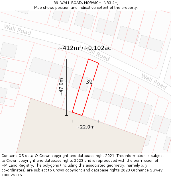 39, WALL ROAD, NORWICH, NR3 4HJ: Plot and title map