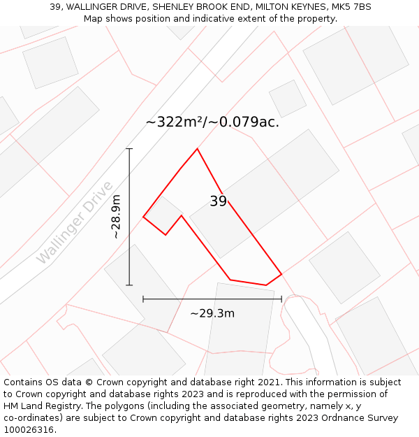 39, WALLINGER DRIVE, SHENLEY BROOK END, MILTON KEYNES, MK5 7BS: Plot and title map