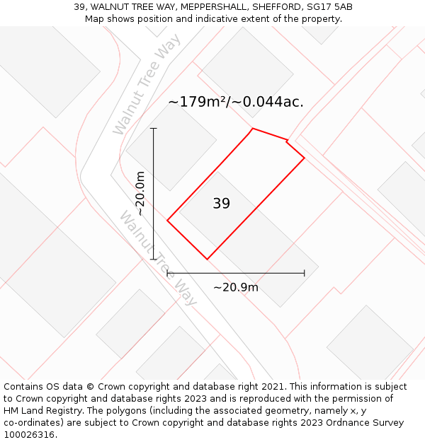 39, WALNUT TREE WAY, MEPPERSHALL, SHEFFORD, SG17 5AB: Plot and title map