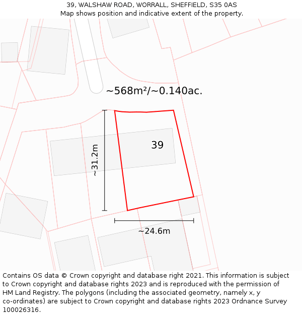 39, WALSHAW ROAD, WORRALL, SHEFFIELD, S35 0AS: Plot and title map