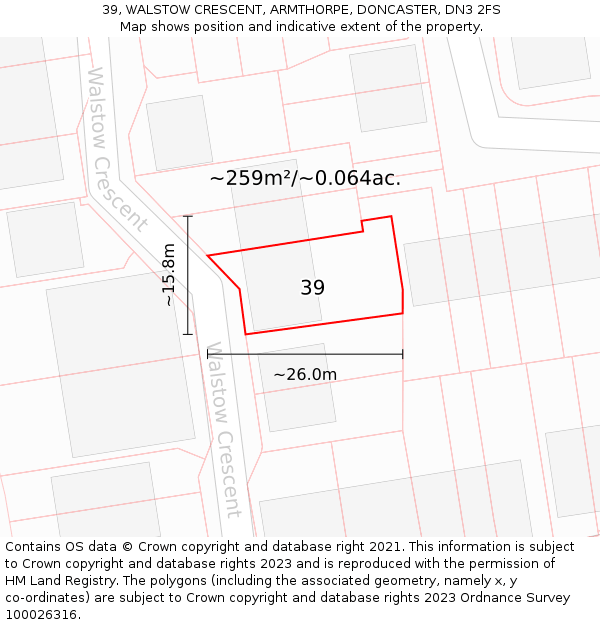 39, WALSTOW CRESCENT, ARMTHORPE, DONCASTER, DN3 2FS: Plot and title map