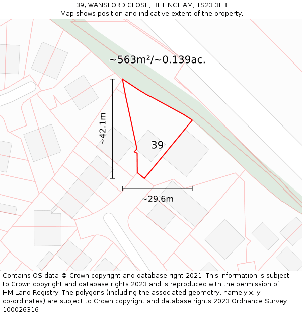 39, WANSFORD CLOSE, BILLINGHAM, TS23 3LB: Plot and title map