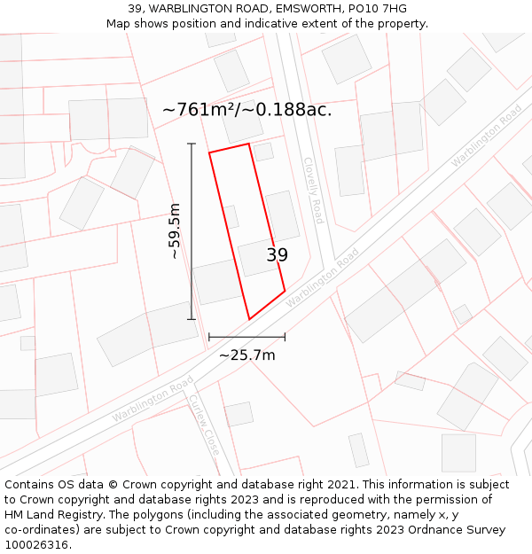 39, WARBLINGTON ROAD, EMSWORTH, PO10 7HG: Plot and title map