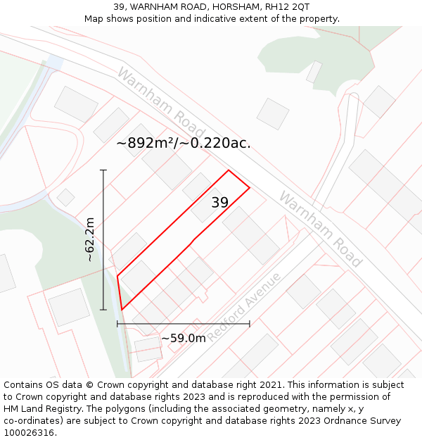 39, WARNHAM ROAD, HORSHAM, RH12 2QT: Plot and title map