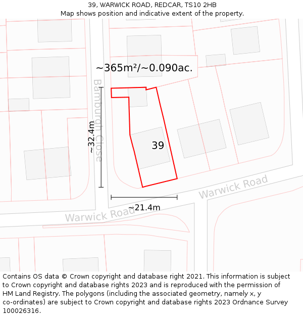 39, WARWICK ROAD, REDCAR, TS10 2HB: Plot and title map