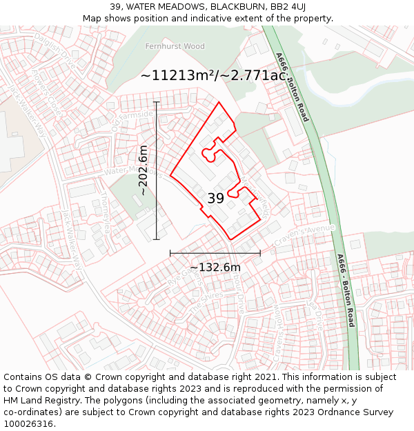 39, WATER MEADOWS, BLACKBURN, BB2 4UJ: Plot and title map