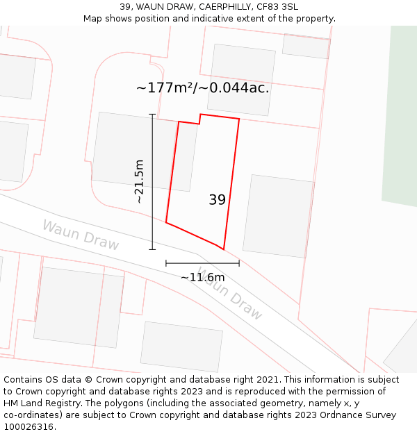 39, WAUN DRAW, CAERPHILLY, CF83 3SL: Plot and title map