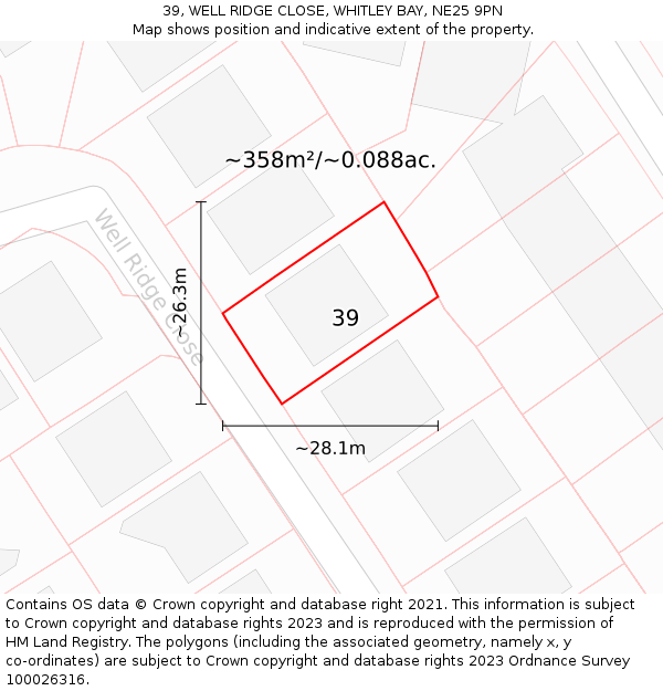 39, WELL RIDGE CLOSE, WHITLEY BAY, NE25 9PN: Plot and title map