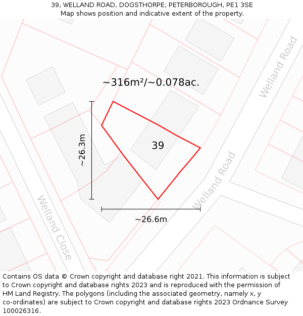 39, WELLAND ROAD, DOGSTHORPE, PETERBOROUGH, PE1 3SE: Plot and title map