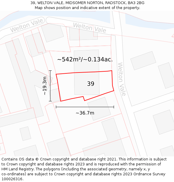 39, WELTON VALE, MIDSOMER NORTON, RADSTOCK, BA3 2BG: Plot and title map