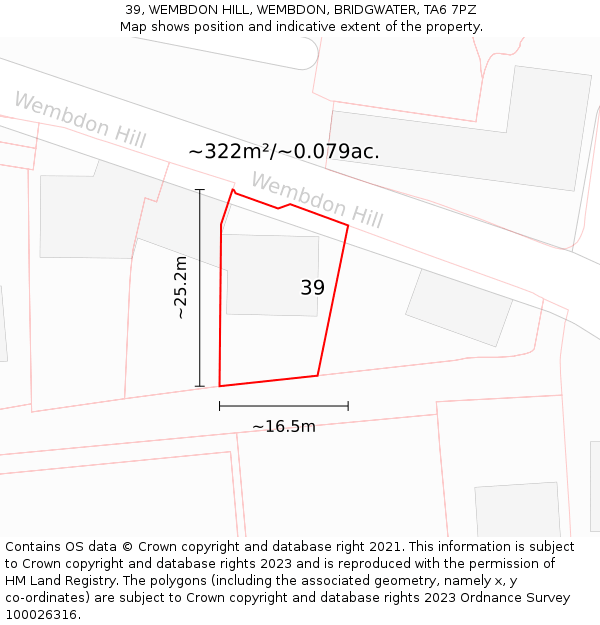 39, WEMBDON HILL, WEMBDON, BRIDGWATER, TA6 7PZ: Plot and title map