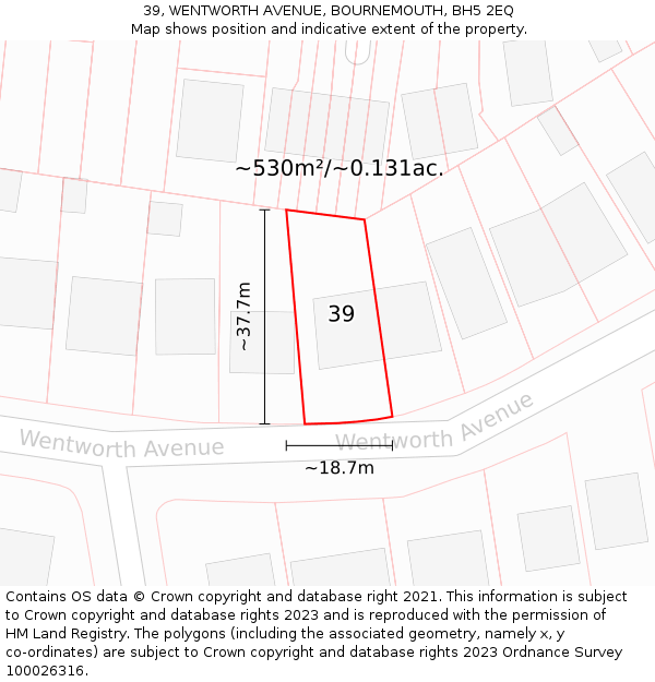 39, WENTWORTH AVENUE, BOURNEMOUTH, BH5 2EQ: Plot and title map