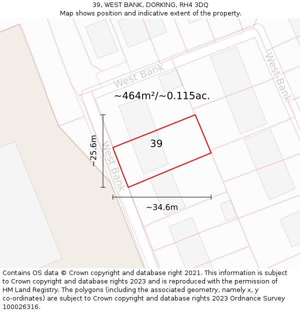 39, WEST BANK, DORKING, RH4 3DQ: Plot and title map