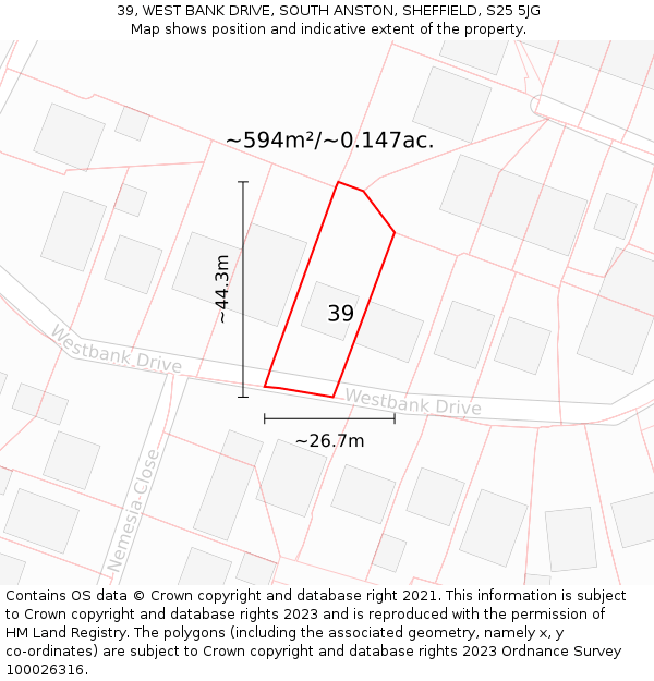 39, WEST BANK DRIVE, SOUTH ANSTON, SHEFFIELD, S25 5JG: Plot and title map