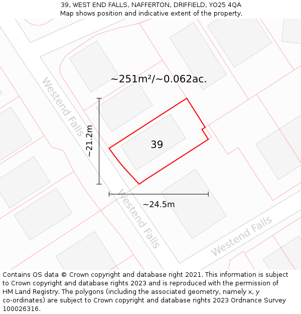 39, WEST END FALLS, NAFFERTON, DRIFFIELD, YO25 4QA: Plot and title map