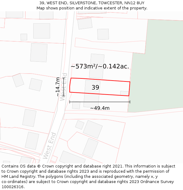 39, WEST END, SILVERSTONE, TOWCESTER, NN12 8UY: Plot and title map