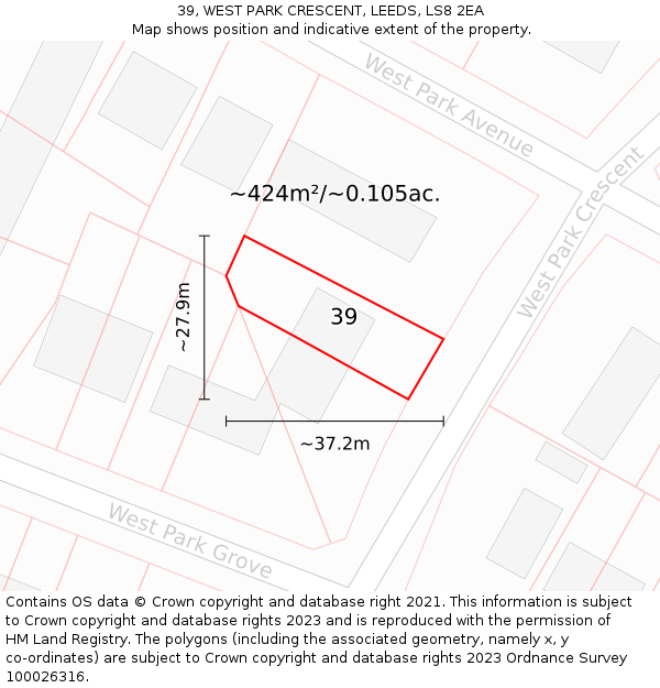 39, WEST PARK CRESCENT, LEEDS, LS8 2EA: Plot and title map