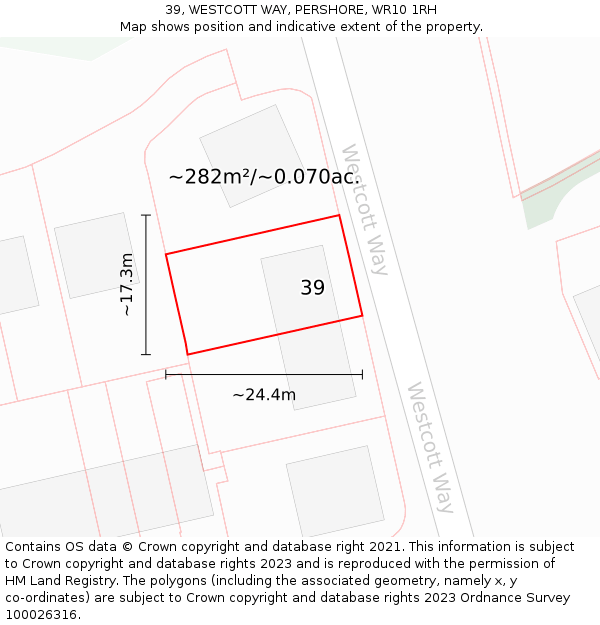 39, WESTCOTT WAY, PERSHORE, WR10 1RH: Plot and title map