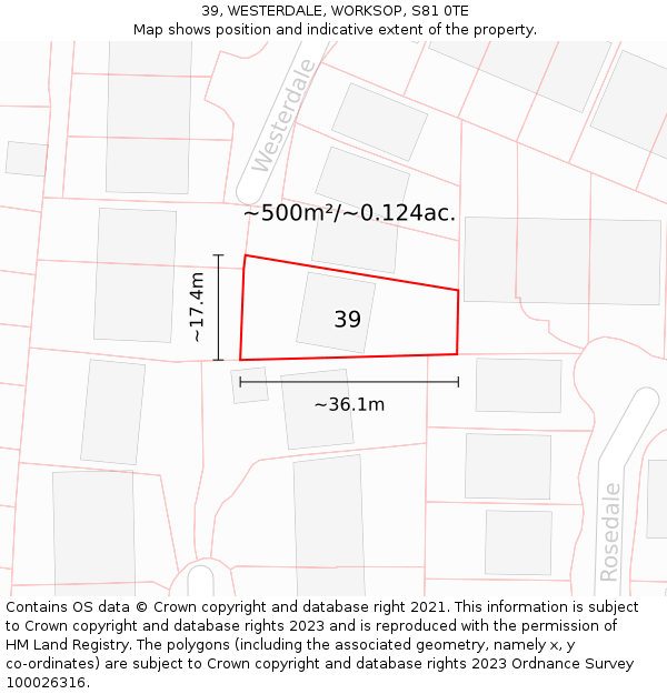 39, WESTERDALE, WORKSOP, S81 0TE: Plot and title map