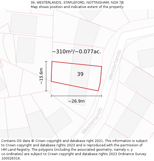 39, WESTERLANDS, STAPLEFORD, NOTTINGHAM, NG9 7JE: Plot and title map