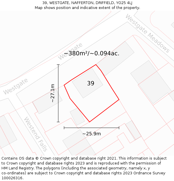 39, WESTGATE, NAFFERTON, DRIFFIELD, YO25 4LJ: Plot and title map