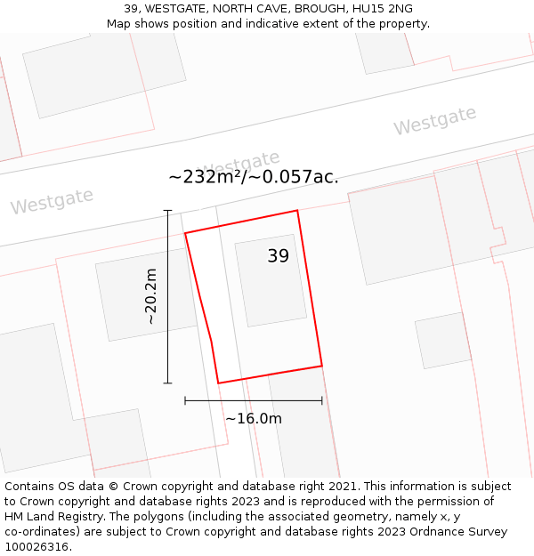 39, WESTGATE, NORTH CAVE, BROUGH, HU15 2NG: Plot and title map