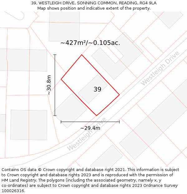 39, WESTLEIGH DRIVE, SONNING COMMON, READING, RG4 9LA: Plot and title map
