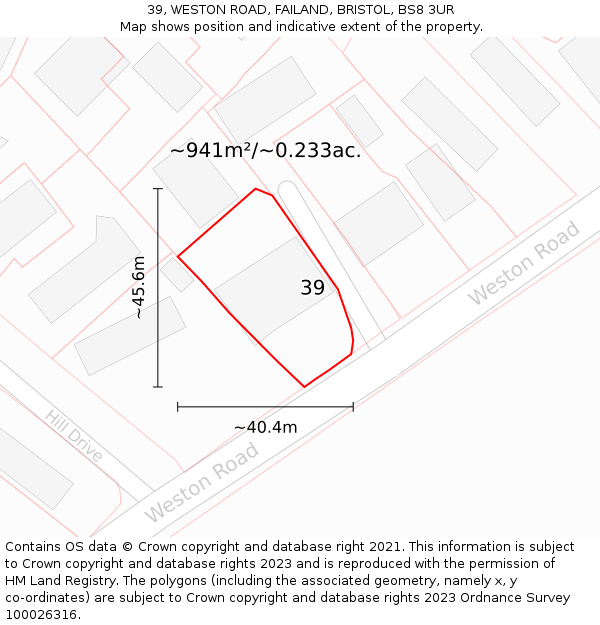39, WESTON ROAD, FAILAND, BRISTOL, BS8 3UR: Plot and title map
