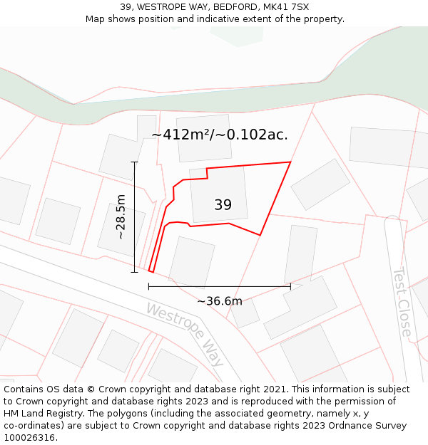 39, WESTROPE WAY, BEDFORD, MK41 7SX: Plot and title map
