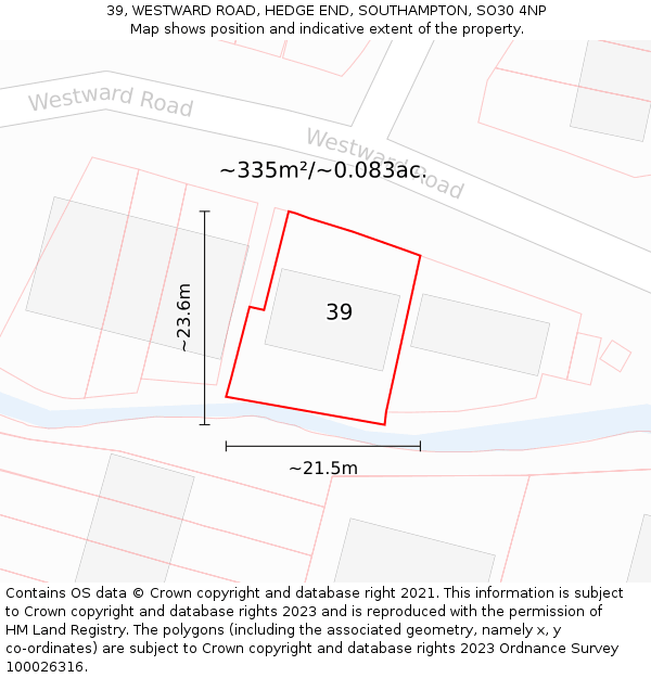 39, WESTWARD ROAD, HEDGE END, SOUTHAMPTON, SO30 4NP: Plot and title map