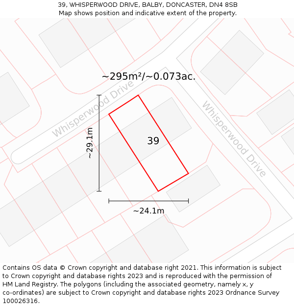 39, WHISPERWOOD DRIVE, BALBY, DONCASTER, DN4 8SB: Plot and title map