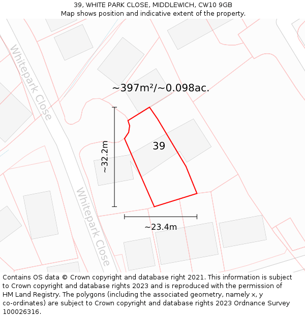 39, WHITE PARK CLOSE, MIDDLEWICH, CW10 9GB: Plot and title map