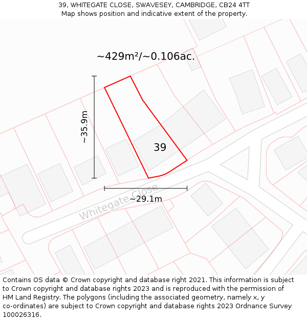 39, WHITEGATE CLOSE, SWAVESEY, CAMBRIDGE, CB24 4TT: Plot and title map
