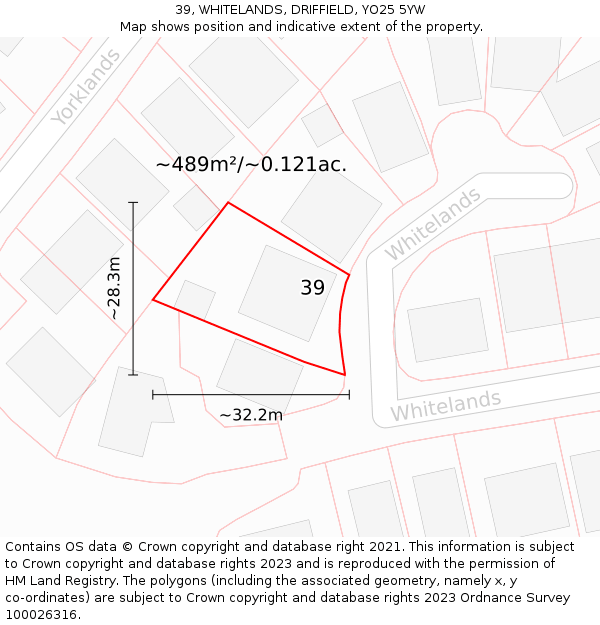 39, WHITELANDS, DRIFFIELD, YO25 5YW: Plot and title map