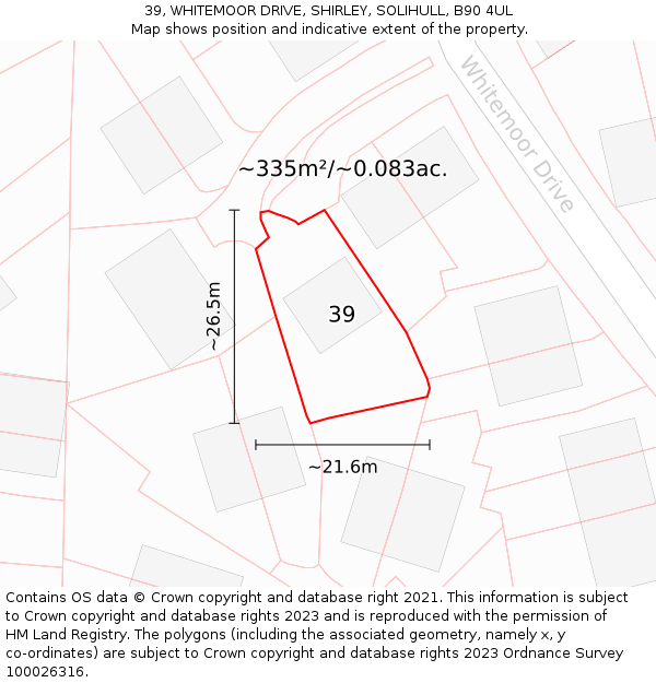 39, WHITEMOOR DRIVE, SHIRLEY, SOLIHULL, B90 4UL: Plot and title map