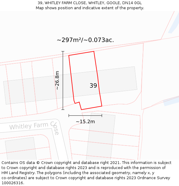 39, WHITLEY FARM CLOSE, WHITLEY, GOOLE, DN14 0GL: Plot and title map