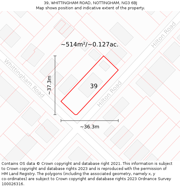 39, WHITTINGHAM ROAD, NOTTINGHAM, NG3 6BJ: Plot and title map
