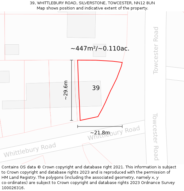 39, WHITTLEBURY ROAD, SILVERSTONE, TOWCESTER, NN12 8UN: Plot and title map